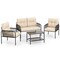 4-Piece Outdoor Patio Furniture Set Black PE Rattan with Beige Cushions